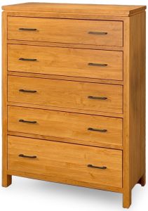Solid Alder Wood 2 West Collection 5 Drawer Chest of Drawers in Honey Finish