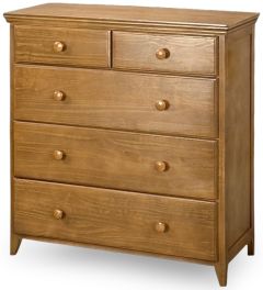 Pine Wood Five Drawer Chest in Pecan