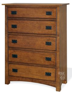 California Made Solid Cherry Wood Sierra Vista 5 Drawer Chest in Cherry Wood Autumn Glazed
