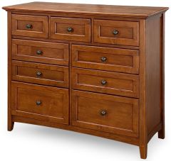 Alder Wood McKenzie 9 Drawer Chest in Glazed Antique Cherry Finish
