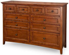 Alder Wood McKenzie Ten Drawer Dresser in Glazed Antique Cherry Finish