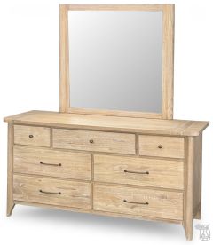 Solid Mindi Wood Aria Dresser & Mirror Set in Washed Finish