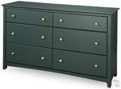 Solid Alder Wood Shaker 6 Deep Drawer Dresser in Forest Green Finish