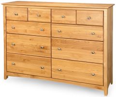 Solid Alder Wood Shaker 10 Drawer Dresser with Blanket Drawers in Natural Finish