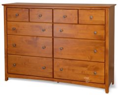 Solid Alder Wood Shaker 10 Drawer Dresser with Blanket Drawers in Antique Cherry Finish