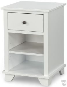 Solid Alder Wood Portland 1 Drawer Nightstand in Snow White Finish