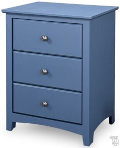Solid Alder Wood Shaker Large 3 Drawer Nightstand in Wedgewood Blue Finish