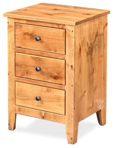 California Made Solid Knotty Alder Wood Gilead Three Drawer Nightstand in Weathered Finish