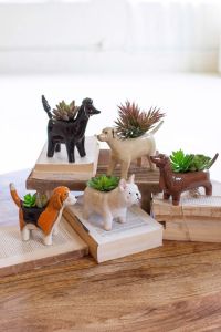 Small Ceramic Dog Planter Each