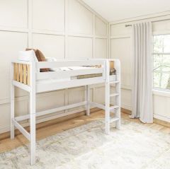 Solid Wood Framed Modern Twin Mid Loft Bed with Straight Ladder