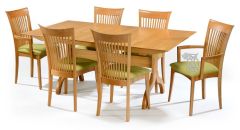 Solid Cherry Wood Sarah Dining Table and Wood Seat Chair Set in Natural Finish
