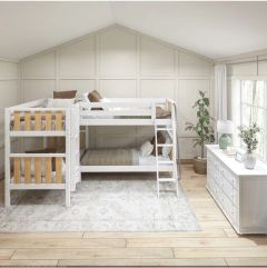 Solid Wood Framed Modern Twin Medium Corner Bunk Bed