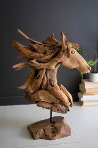 Teakwood Horse Head Sculpture with Base