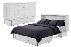 Solid Parawood Daisy Queen Size Cabinet Style Murphy Bed & Mattress in White Finish