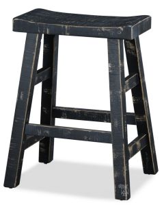 Solid Mahogany Wood Sandy Beach 24" High Saddle Stool in Black Sand Finish