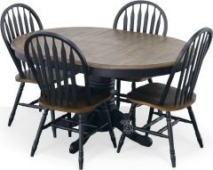 Solid Parawood Carolina Crossing Round Dropleaf Table & Chair Set in Antique Honey & Black