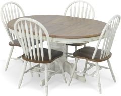 Solid Parawood Carolina Crossing Round Extension Table & Chair Set in Antique Honey & White