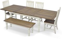 Solid Wood Belmont Extension Table, Bench & Chair Set in Timbered Brown & Linen Finish