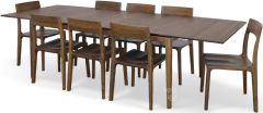 Solid Walnut Wood Lisse 111" Extension Table & Chair Set in Natural Finish