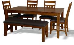 Solid Mango Wood & Parawood Wood Mason Extension Table, Bench and Chair Set in Macciato Finish