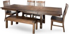 Amish Crafted Solid Rustic Quartersawn White Oak Wood Sutter Mills 102" Extension Table, Chair and Bench Set
