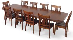 Amish Crafted Solid Character Cherry Wood 118" Long Shenandoah Trestle Table & Sheffield Chair Set in Michaels Finish