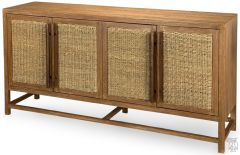 Mindi Wood 4 Door Thalassia Cabinet with Natural Seagrass Doors