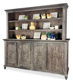Solid Pine Wood Rustic Capri Hutch and Cabinet Set in Charcoal Finish
