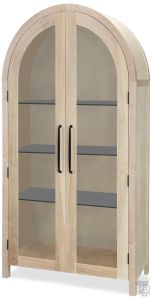 Amish Crafted Solid Red Leafy Maple Wood Curved Curio Cabinet in Elegance Finish