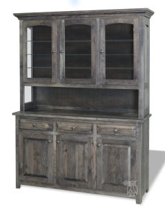 Amish Crafted Solid Rustic Hickory Wood Portland China Cabinet in Gunsmoke Finish
