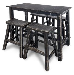 Mahogany Wood Sandy Beach 36" High Bistro Table & Two Stool Set in Black Sand Finish