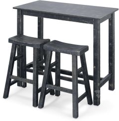 Mahogany Wood Sandy Beach 42" High Bistro Table & Stool Set in Black Sand Finish