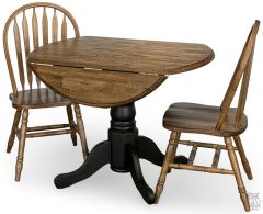 Solid Parawood Carolina Crossing Round Dropleaf Table & Chair Set in Antique Honey & Black Finish