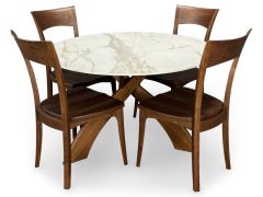 48" Solid Walnut Wood Round Entwine Table & Ingrid Chair Set with Stone Top in Natural Finish