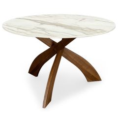 48" Solid Walnut Wood Round Entwine Table with Stone Top in Natural Finish