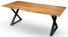 Solid Acacia Manzanita 82" Live Edge Dining Table in Natural Finish with Iron Base