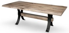 Amish Crafted Solid Rustic Live Edge Hickory Table Top & Langston Base in Double Time Finish - Quick Ship
