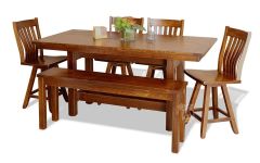 Amish Crafted Solid Rustic Quarter Sawn White Oak Wood Rocky Mountain Tall Dining Set in Rich Tobacco Finish