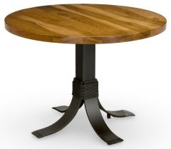 Amish Crafted Solid Rustic Hickory 42" Round Table with Grant Iron Base in Seely Finish