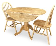 Solid Parawood 42" Round Dropleaf Table & Windsor Chair Set in Natural Finish