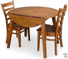 Solid Parawood 42" Round Dropleaf Table & Emily Chair Set in Bourbon Oak Finish