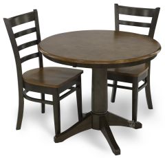 Solid Parawood 36" Round Table & Emily Chair Set in Hickory & Coal Finish