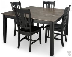 Solid Parawood Rectangle to Square Extension Table & San Remo Chair Set in Coal & Black Finish