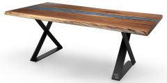 Amish Crafted Solid Rustic Walnut Vermillion Table with Earth Blue and Corbett Iron Base