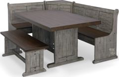 Mahogany Wood Homestead Corner Dining Nook With Storage in Tobacco Leaf & Alpine Grey Finish