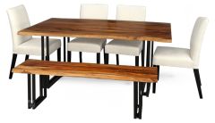 Solid Sheesham Manzanita Live Edge Dining Table, Bench & Chair Set