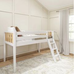 Solid Wood Framed Modern Twin Low Loft Bed with Angled Ladder on Front