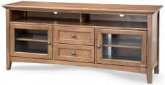 Alder Wood McKenzie 64" TV Stand with Soundbar storage with interchangeable door panels in Pecan Finish