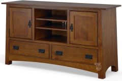 California Made Solid Oak Wood Sierra Vista Arts and Crafts 59" TV Console in Wyoming Finish