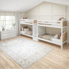 Solid Wood Framed Modern Twin High Quadruple Bunk Bed with Stairs